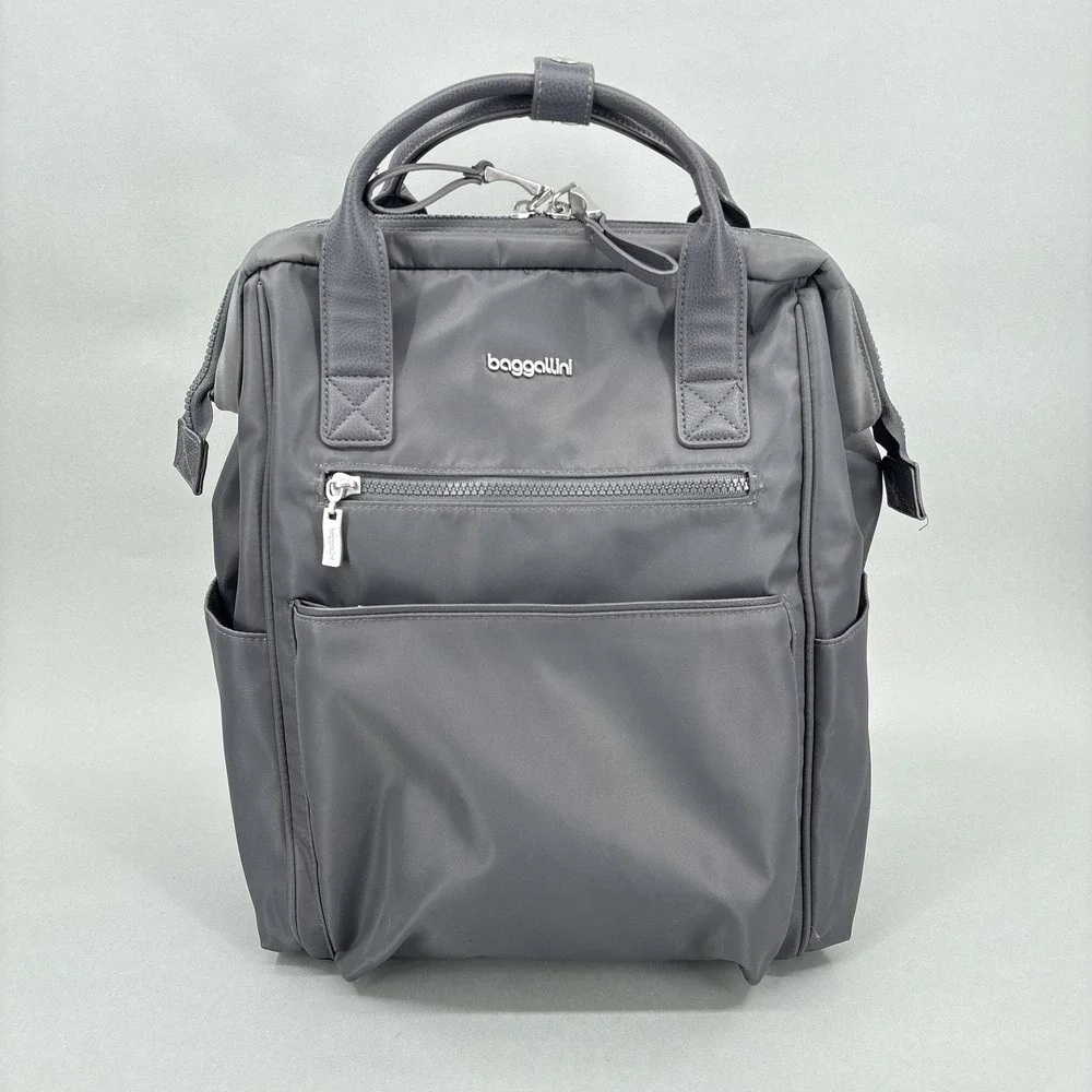 Baggallini Backpack Bag Womens Medium Gray Nylon Travel Zip Pockets Daypack